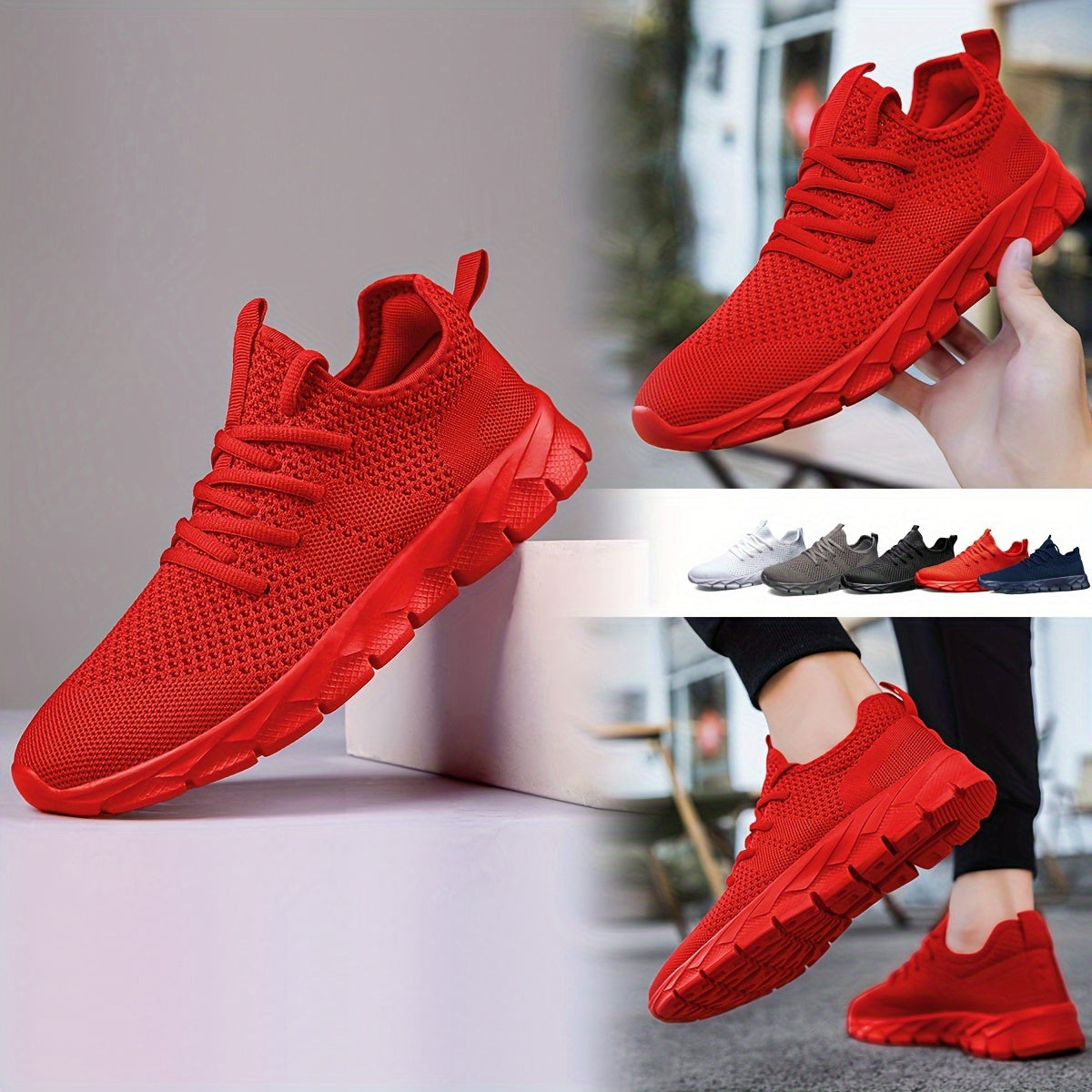 Men's Lightweight Sneakers, Athletic Shoes, Breathable Lace-ups